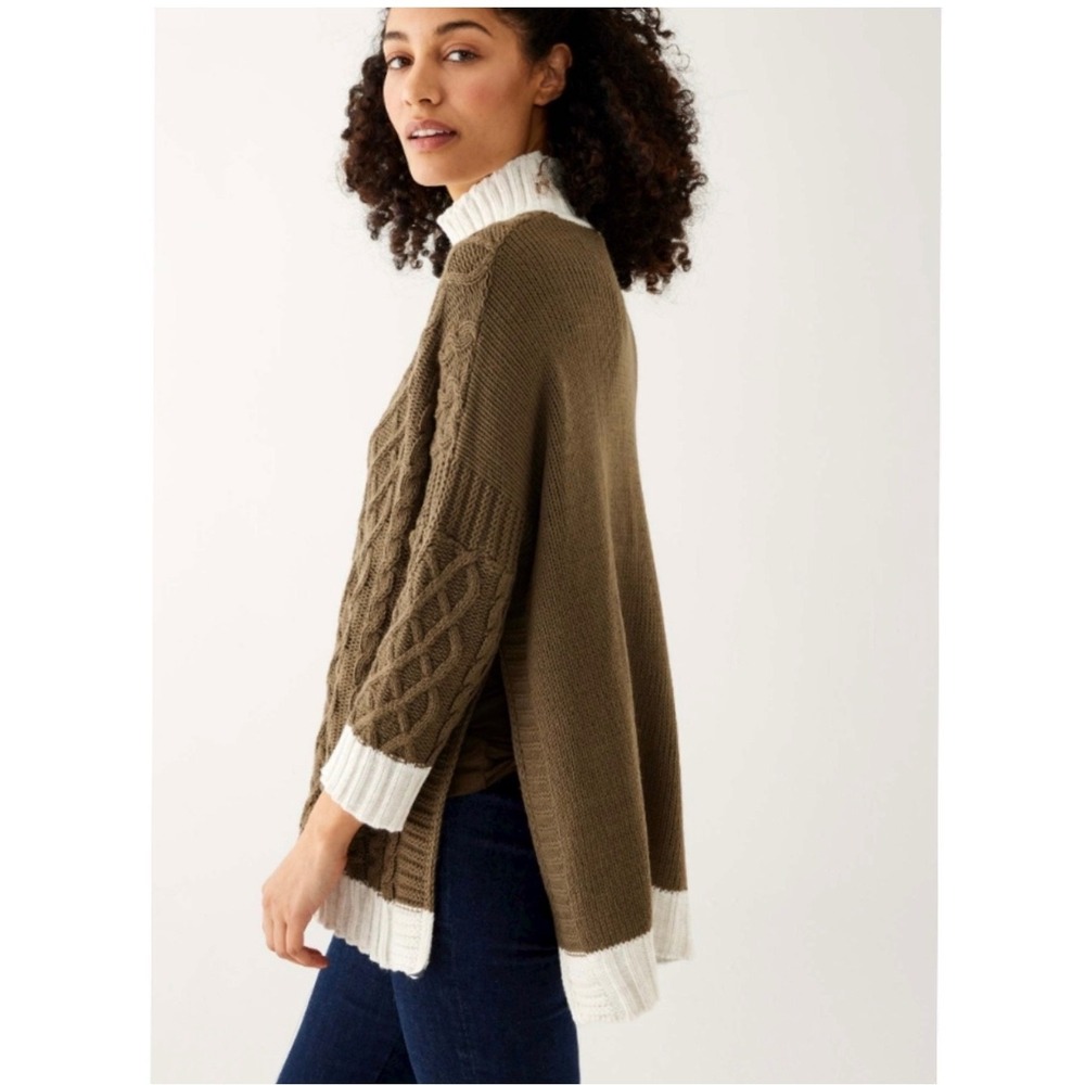 Mersea Lisbon Traveler sweater OS cable knit chunky olive cream classic preppy